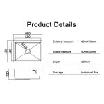 Kitchen Sink with Drainer 60x45 - sliver - Image 2