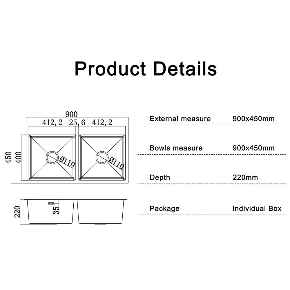 130571690019300_tech-1.jpg حوض مطبخ ستانلس ستيل 90×45 - الصورة 1