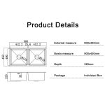 Double Kitchen Sink with Drainer 90x45