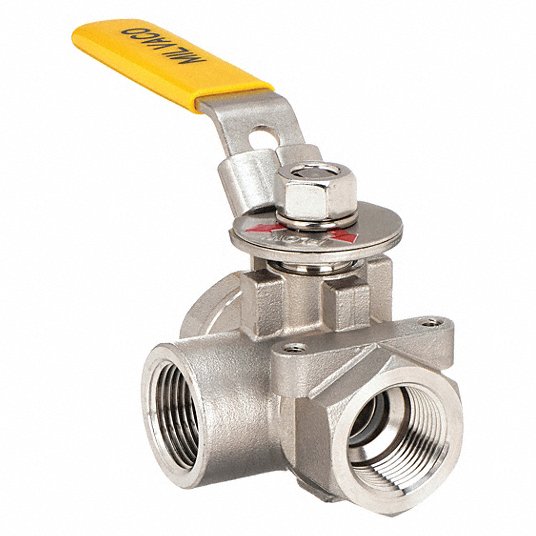 1JBZ8_AS02.jpg Ball Valve, 316 Stainless Steel, 3-Way, 2-Piece, Pipe Size 3/8 inBA3WDSLH 3/8 - Image 1