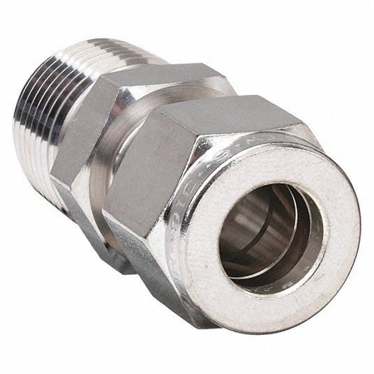 1PZC9_AS01.jpg Male Connector, 1/4 in Tube Size, 1/4 in Pipe Size - Pipe Fitting, Metal, 9/16 in Hex Size768L SS 1/4 X 1/4 - Image 1