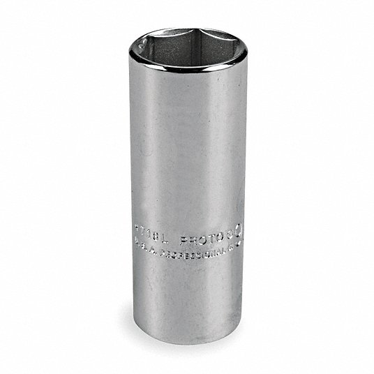 1ah12_as01_mBSd.jpg Socket, 1/4 inch Drive Size, 1/2 inch Socket Size, 6-Point, Alloy Steel, Deep, Chrome Finish - Image 1