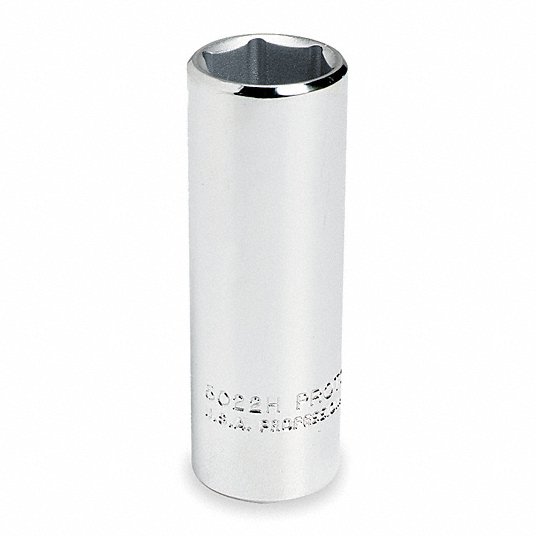 1ak95_as01.jpg Socket, 3/8 inch Drive Size, 1/4 inch Socket Size, 6-Point, Alloy Steel, Deep, Chrome Finish - Image 1