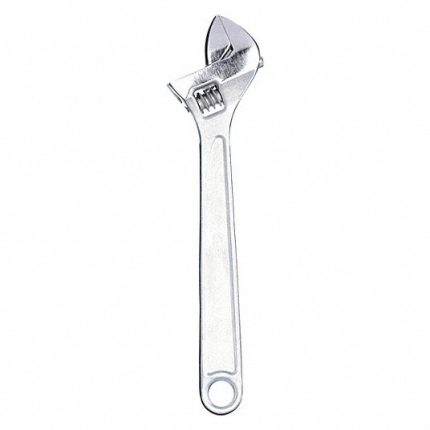 Adjustable Wrench, Alloy Steel, Chrome, 12 inch Overall Lg, 1 3/8 inch Jaw Capacity, Plain Grip