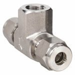 Female Branch Tee, 1/4 in Tube Size, 1/8 in Pipe Size - Pipe Fitting, Metal, 5/8 in Hex Size
