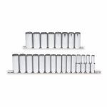 Socket Set, 1/2 inch Drive Size, 23 Pieces, 10 mm to 32 mm Socket Size Range, (23) 12-Point