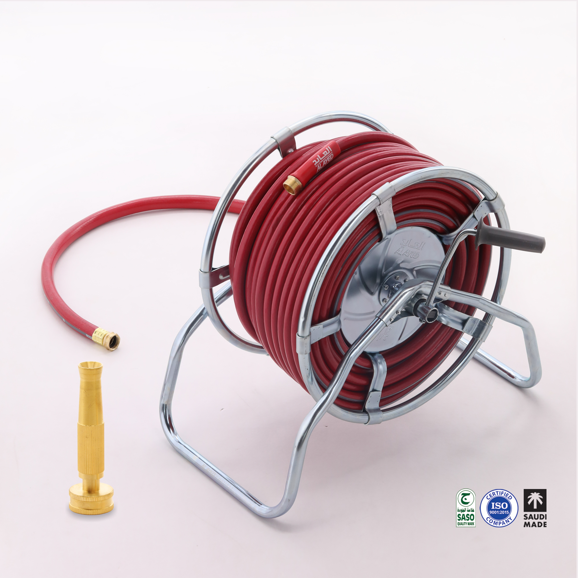 43b3e7b5-aa82-4a72-9bc4-460c55493337.jpg Steel hose reel with Alayed garden hose crystal color - Image 1