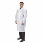Collared Lab Coat, L, White with Black Pinstrips