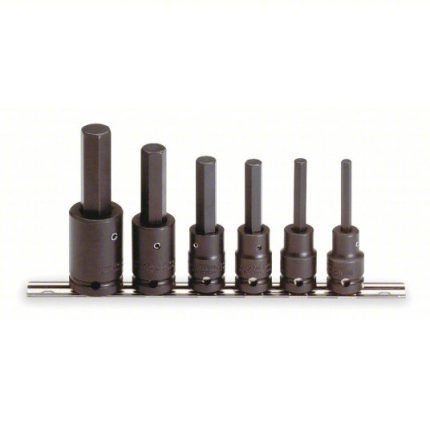 Impact Socket Bit Set, Metric, 1/2 inch Drive Size, 6 Pieces, 6 mm to 17 mm Range of Tip Sizes