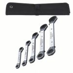 Box End Wrench Set, Alloy Steel, Chrome, 1/4 inch to 7/8 inch Range of Head Sizes, SAE, 5 Tools