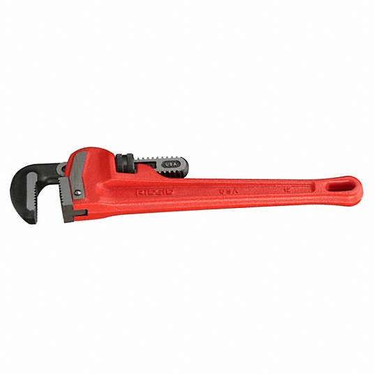 5LijYu8yPbS4.jpg Straight Pipe Wrench, Cast Iron, Jaw Capacity 2 in, Serrated, Overall Length 12 inch - Image 1
