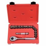 Socket Wrench Set, 1/2 inch Drive Size, 16 Pieces, 10 mm to 23 mm Socket Size Range