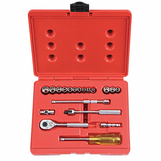 5hY3kpTD8xcB.jpg Socket Wrench Set, Socket Size Range 3/16 in to 9/16 inch, Drive Size 1/4 inch, Drive Type Hand - Image 1