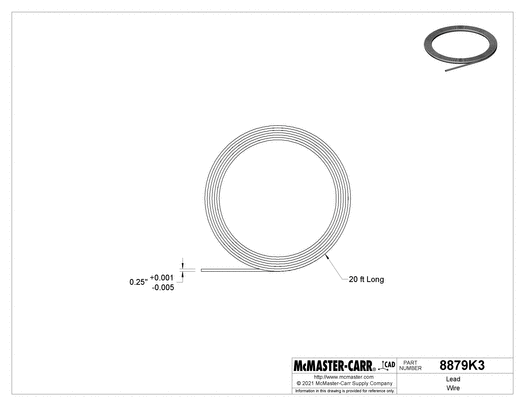 6ujxwh4Bn3mk.gif Insulating Lead Wire, 0.25 inch Diameter, 20 Feet Long, 5 lb Spool Weight - Image 1