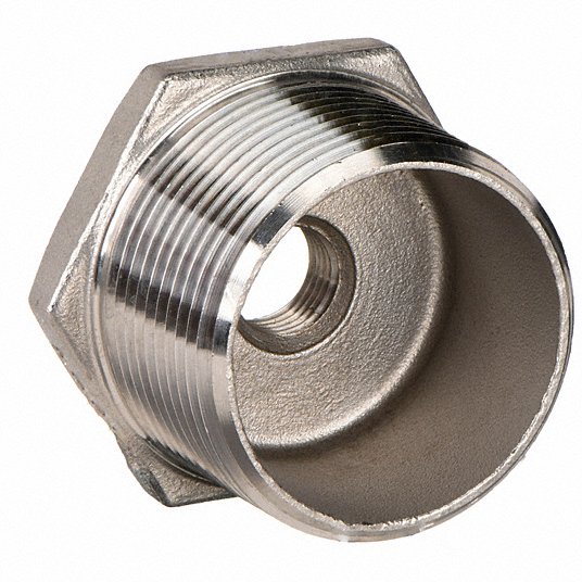 9DVrYztd4CBN.jpg Hex Reducing Bushing: 2Inch x 1/2Inch Fitting Pipe Size, 316 Stainless Steel, Male NPT x Female NPT - Image 1