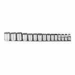 Socket Set, 1/2 inch Drive Size, 15 Pieces, 3/8 inch to 1 1/4 inch Socket Size Range, (15) 12-Point