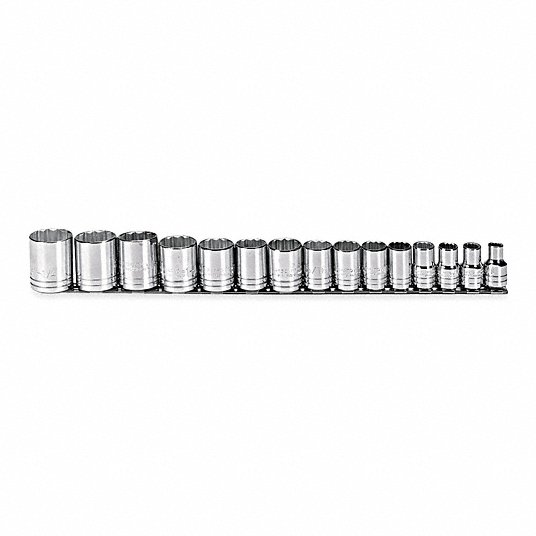 BNiP78Mklg40.jpg Socket Set, 1/2 inch Drive Size, 15 Pieces, 3/8 inch to 1 1/4 inch Socket Size Range, (15) 12-Point - Image 1
