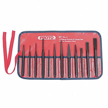 Hardened Tool Steel Punch and Chisel Set, 4-7/8 to 6 in S2 Number of Pieces 12