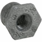 Hex Bushing: Malleable Iron, 1 1/2 in x 1/2 in Pipe Size, Male NPT x Female NPT