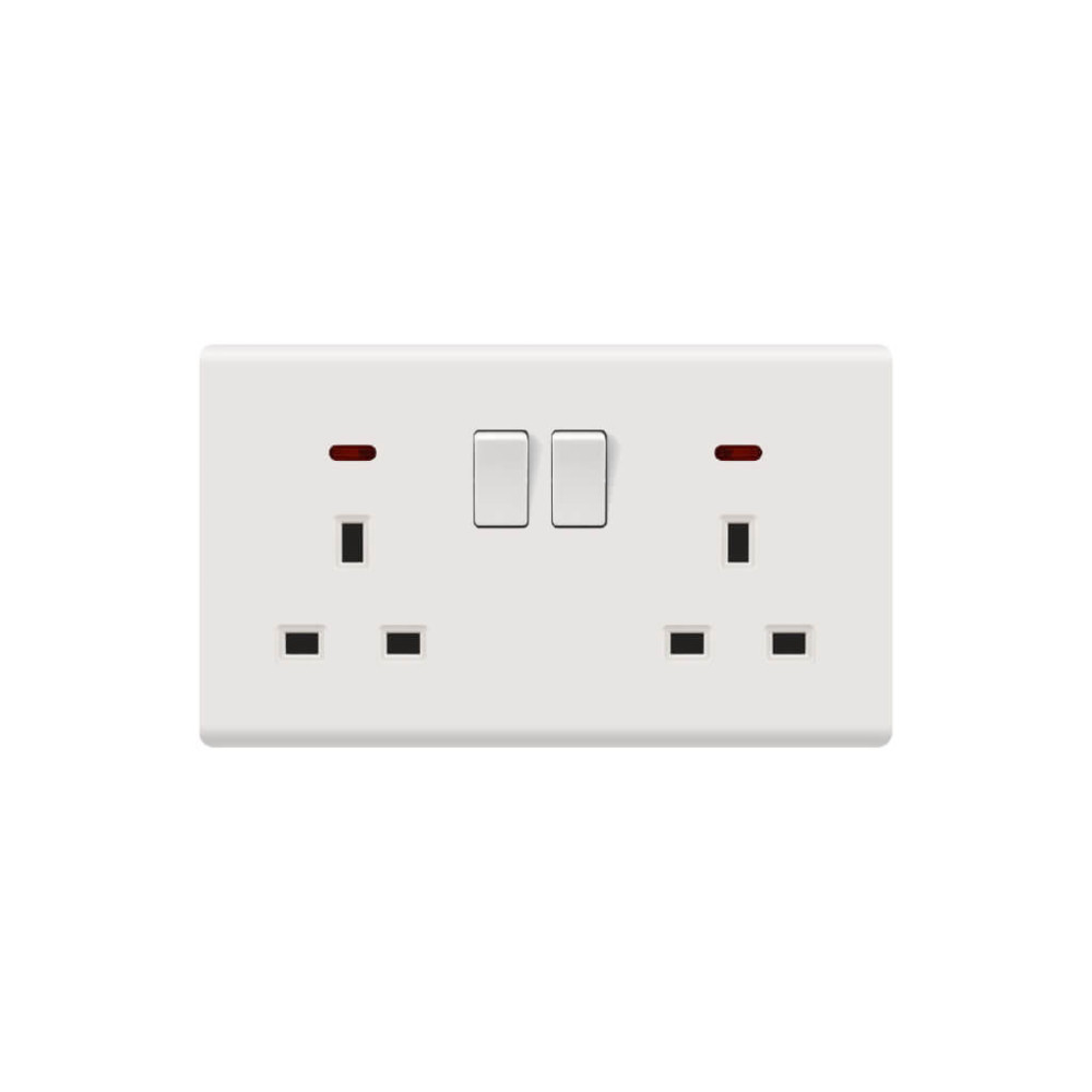 Double-Power-Outlet-ZI-13A-Matte-White-–32×88×86mm-With-Neon-1000x1000-2.jpg مأخذ حائطي مزدوج 13 أمبير مزوّد بمفتاح نيون – مزدوج القطب – باللون الأبيض المطفي 32×88×86 ملم - الصورة 1
