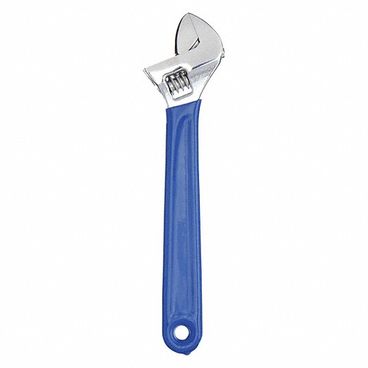 HUrfns5k436q.jpg Adjustable Wrench, Alloy Steel, Chrome, 12 in Overall Lg, 1 1/2 in Jaw Capacity, Plain Grip - Image 1