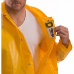 Rain Jacket with Hood, Rain Jacket, XL, Gold, Snaps with Storm Flap, Attached Hood