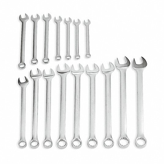 Joey3d9LMWub.jpg Combination Wrench Set, Alloy Steel, Satin, 16 Number of Tools - Image 1