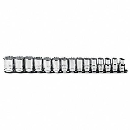 Socket Set, Socket Size Range 10 mm to 24 mm, Drive Size 1/2 in, Metric, 12-Point