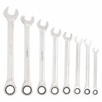 Combination Wrench Set, Alloy Steel, Chrome, 8 Tools, 5/16 in to 3/4 in Range of Head Sizes