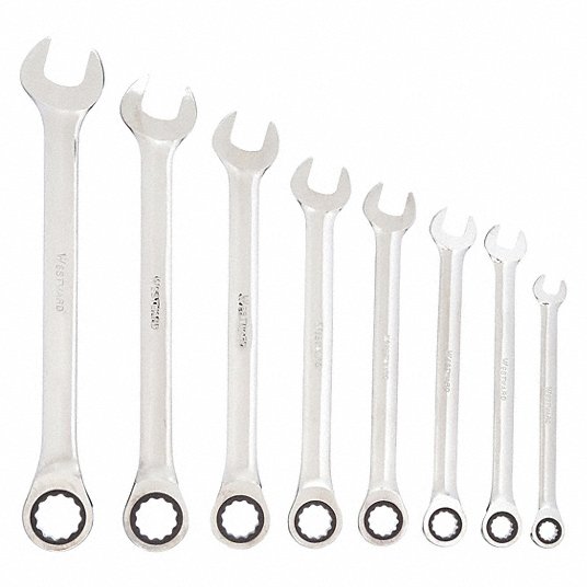 QmktfWCiS3h0.jpg Combination Wrench Set, Alloy Steel, Chrome, 8 Tools, 5/16 in to 3/4 in Range of Head Sizes - Image 1