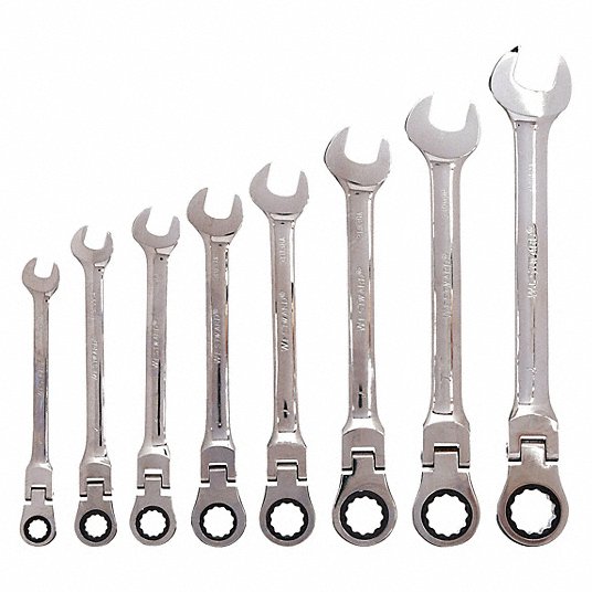TkMtB81ecub5.jpg Combination Wrench Set, Alloy Steel, Chrome, 8 Tools, 5/16 in to 3/4 in Range of Head Sizes, Number Of Points 12 - Image 1
