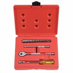 Socket Wrench Set, Socket Size Range 4 mm to 14 mm, Drive Size 1/4 inch, Drive Type Hand