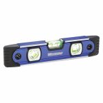 Torpedo Level, 9 inch Lg, 3 Vials, Blue, Top Read, Aluminum, Magnetic, 1 Plumb Vials