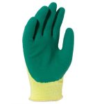 Duro task , Cotton/polyamide yellow Knitted glove palm coated in green crinkled latex - size 7