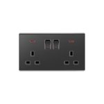 ZI Double 13A Switched Socket with Neon Black – 32×88×86mm