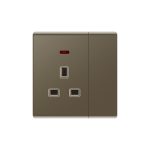 مقبس زي جداري 13A مع مفتاح نيون، تصميم قطب مزدوج، باللون البني ، وبأبعاد 32×88×86 مم