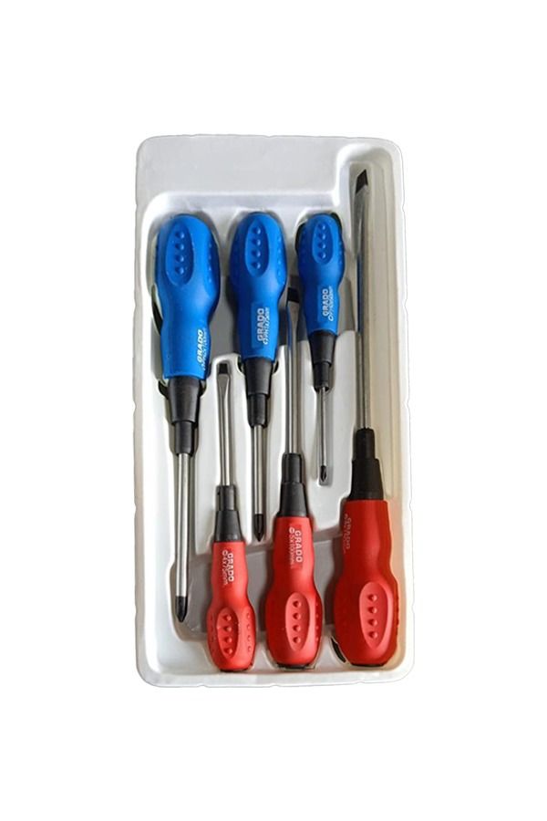 b06927a6-9a1f-4535-bd9e-163382d2575f_1_.jpg Grado 6-Piece Screwdriver Set Flat & Cross (Feature: Plastic Grip) - Image 1