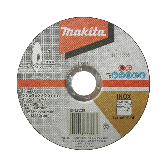 b_12239.jpg Thin Cutting Wheels - Flat Center (B-series), For steel, stainless steel, aluminium & copper, 125 x 1.0 x 22.23mm, Grit A60T - Image 1