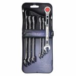 Combination Wrench Set, Alloy Steel, Chrome, 7 Tools, 8 mm to 17 mm Range of Head Sizes