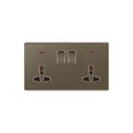 double switched socket Zi 13*2A with neon Brown  32*88*86mm