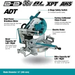 Cordless Mitre Saw 36v, 305mm(12 inch ), 18v x 2(36v), 4400rpm, 28.9 kg - Image 2