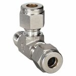 Union Tee, 1/2 in Tube Size, Metal, 13/16 in Hex Size, Stainless Steel