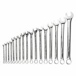 Combination Wrench Set, Alloy Steel, Chrome, 17 Tools, 7 mm to 27 mm Range of Head Sizes