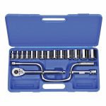 Socket Wrench Set, 1/2 in Drive Size, 17 Pieces, 3/8 in to 1 1/8 in Socket Size Range