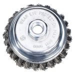Knotted Wire Cup Brush, 4 in , Arbor Hole Mounting, 0.020 in Wire Dia. 1 in Bristle Trim Length