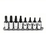Socket Bit Set, 3/8 inch Drive Size, 9 Pieces, T15 to T50 Range of Tip Sizes, Torx