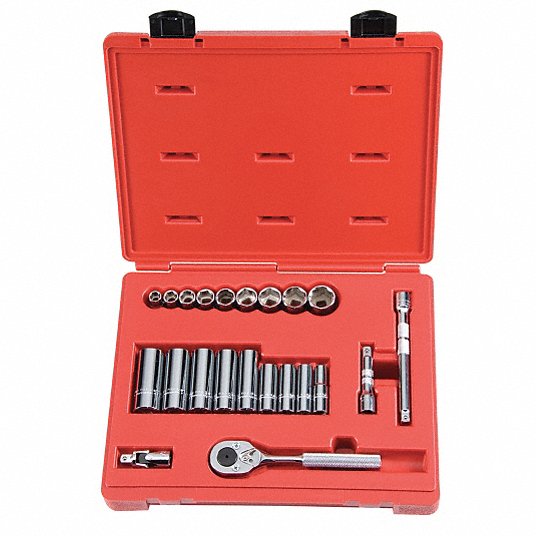 mSbE47nZDQLy.jpg Socket Wrench Set, Socket Size Range 3/8 inch to 7/8 inch, Drive Size 3/8 inch, Drive Type Hand,Chrome - Image 1