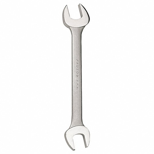 rQWiFGsfu0VU.jpg Open End Wrench, Alloy Steel, Satin, Head Size 11/16 in, 3/4 inch, Overall Length 8 7/8 inch, 15 Degree - Image 1