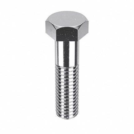 Hex Head Cap Screw: Steel, Chrome Plated, Thread 3/8Inch-16, Head Width 9/16Inch, 1 1/2Inch L, 5Pcs