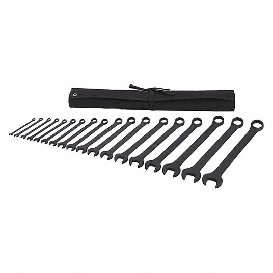 tY7gQnuPh5Wp.jpg Combination Wrench Set, Alloy Steel, Black Oxide, 18 Tools, 15° Head Offset Angle, Offset - Image 1